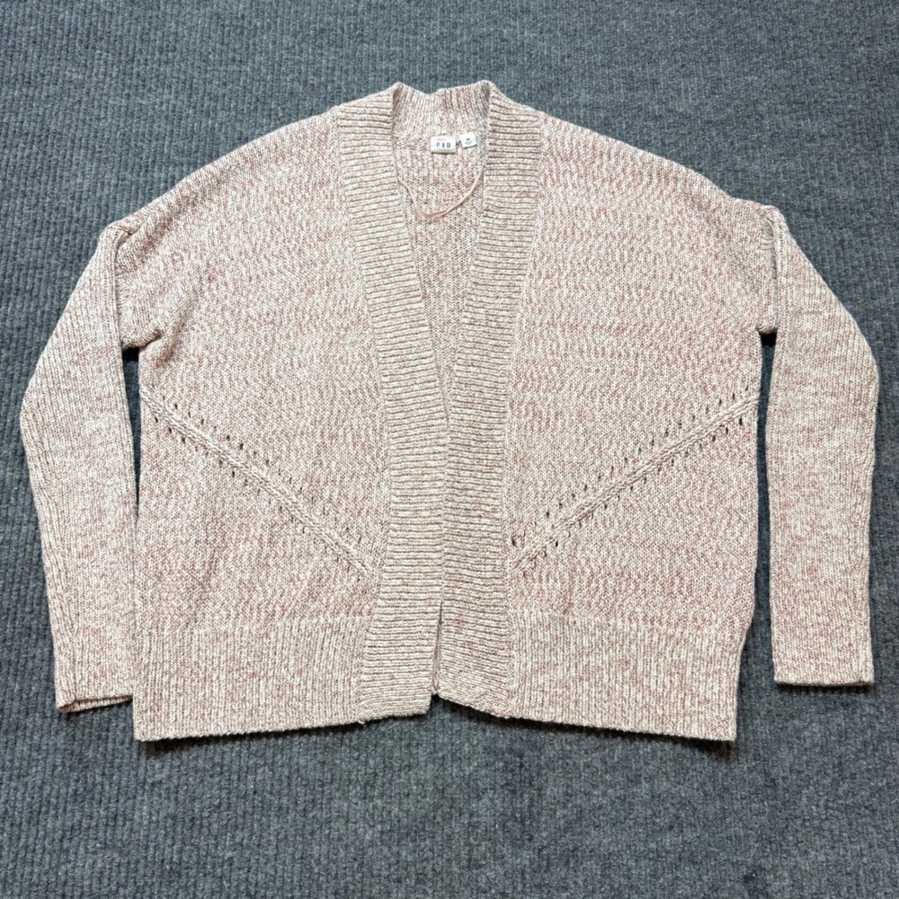 Gap Marled Pink White Chunky‎ Knit Cardigan XS Open Front Cozy Sweater